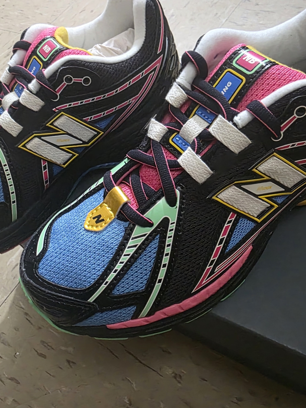 New Balance Kids Black/Blue/Pink/Yellow Multi-Accent Sneakers